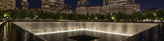 memorial at 9/11 lit up at night