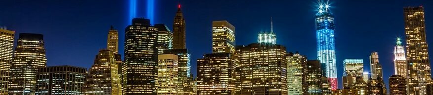 NYC skyscrapers from across the river at night